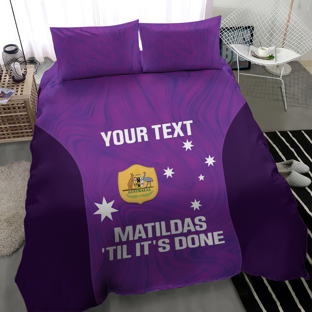 Custom Australia Soccer Bedding Set Matildas Go Champions - Purple - Vibe Hoodie Shop