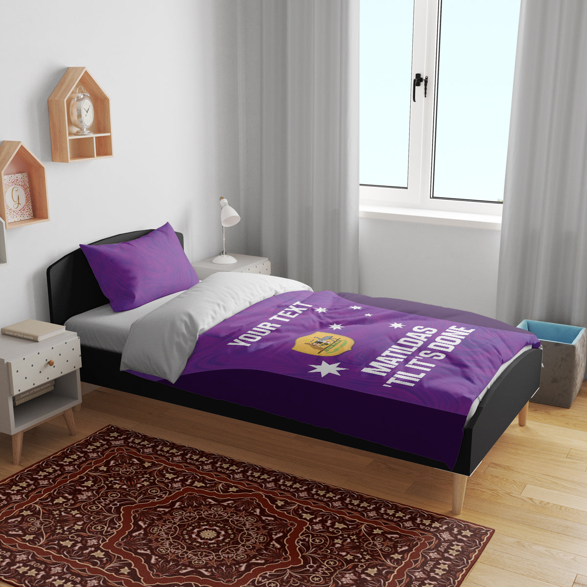 Custom Australia Soccer Bedding Set Matildas Go Champions - Purple - Vibe Hoodie Shop