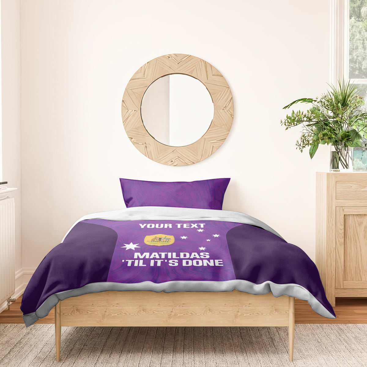 Custom Australia Soccer Bedding Set Matildas Go Champions - Purple - Vibe Hoodie Shop