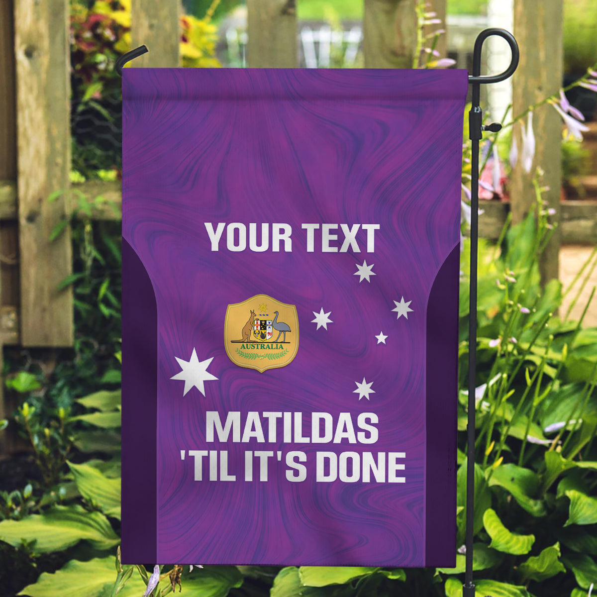 Custom Australia Soccer Garden Flag Matildas Go Champions - Purple - Vibe Hoodie Shop