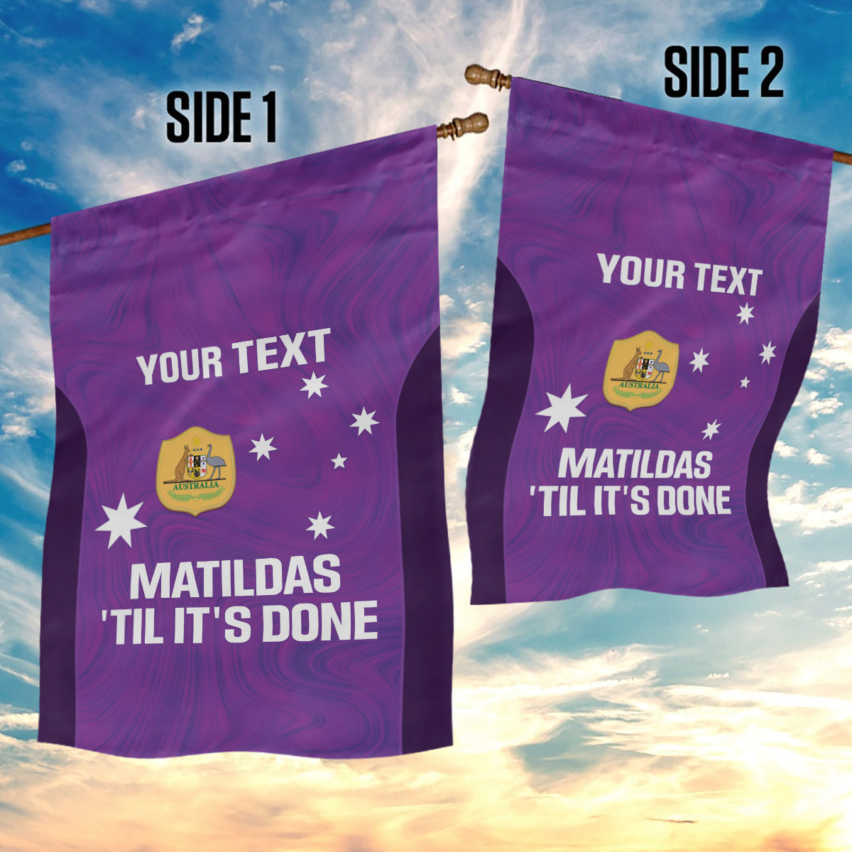 Custom Australia Soccer Garden Flag Matildas Go Champions - Purple - Vibe Hoodie Shop