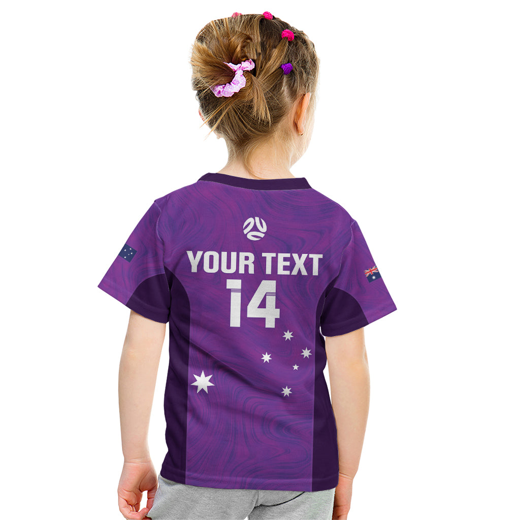 Custom Australia Soccer Kid T Shirt Matildas Go Champions - Purple - Vibe Hoodie Shop