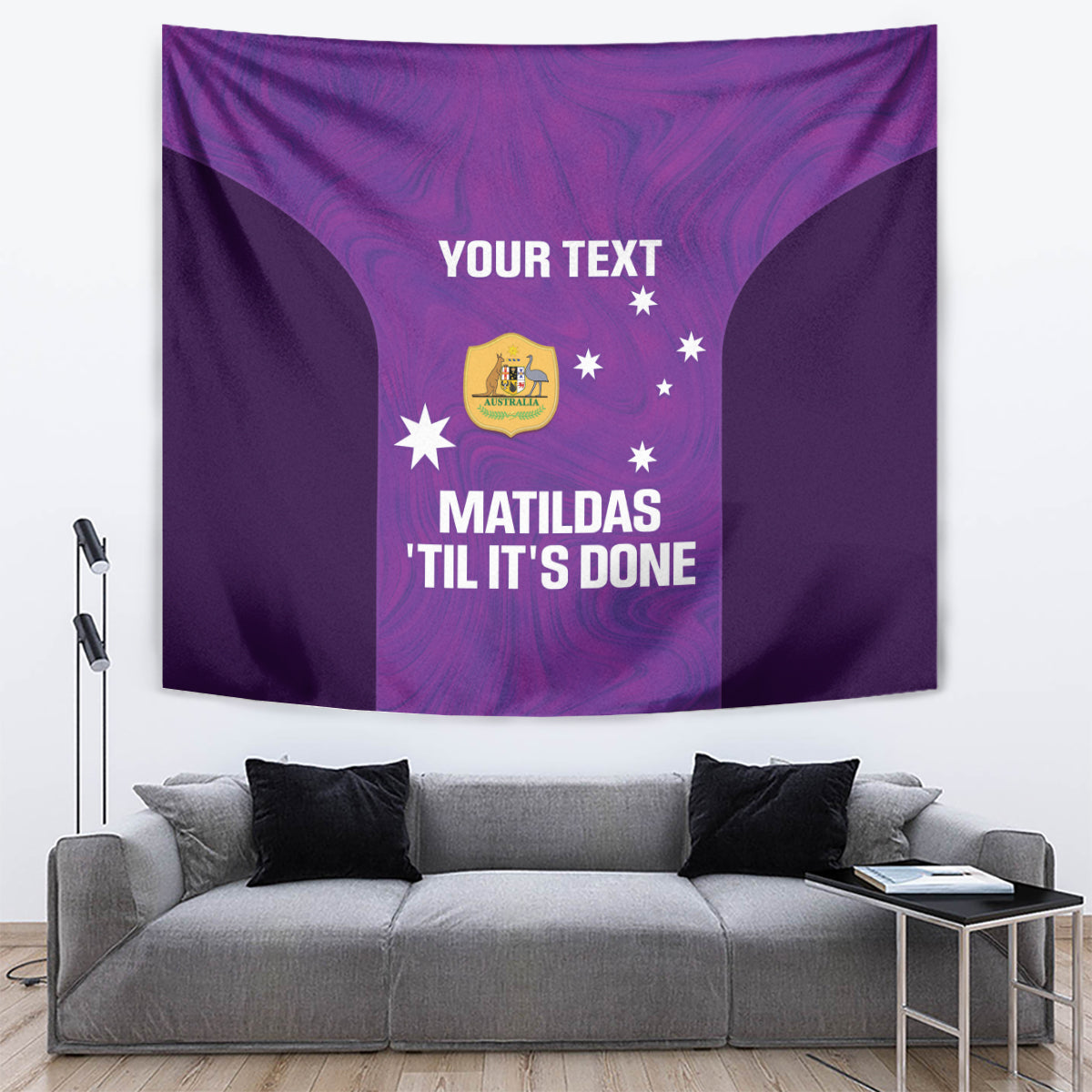 Custom Australia Soccer Tapestry Matildas Go Champions - Purple - Vibe Hoodie Shop