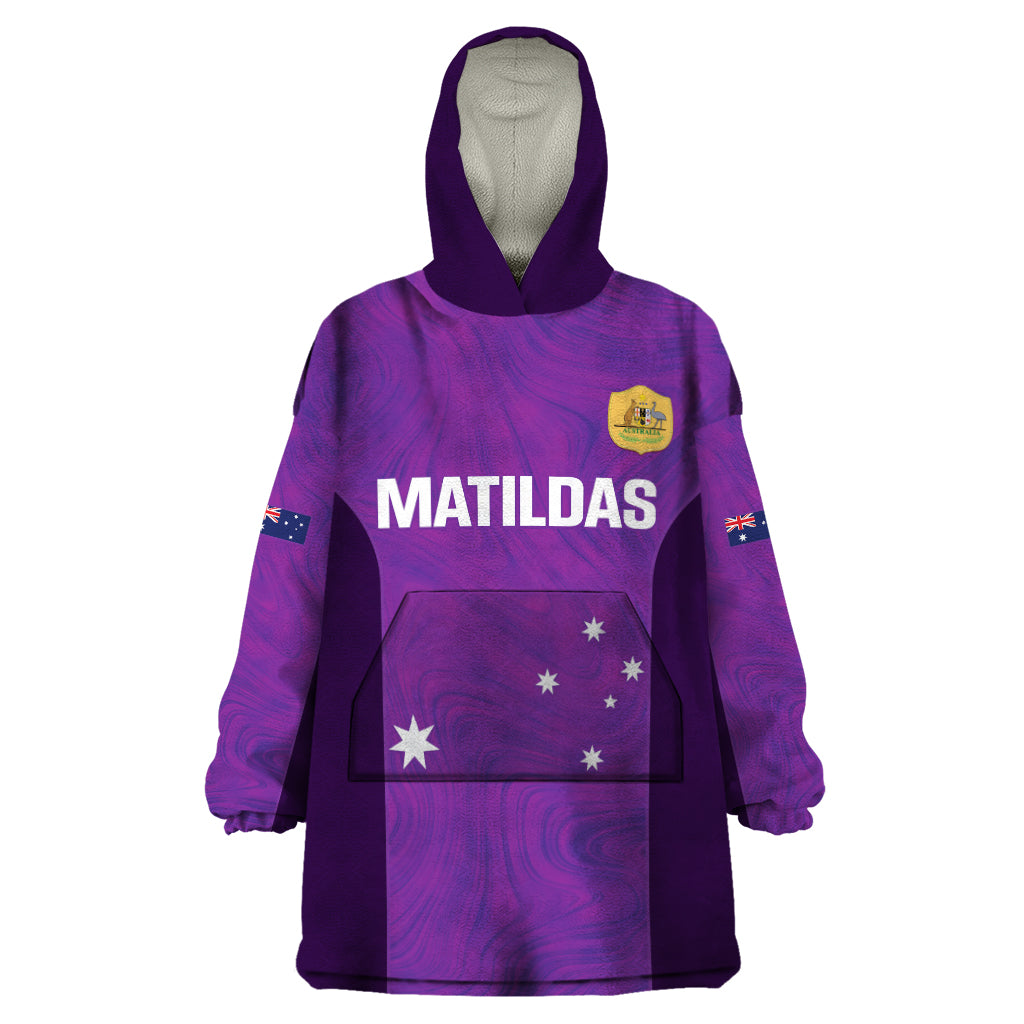 Custom Australia Soccer Wearable Blanket Hoodie Matildas Go Champions - Purple - Vibe Hoodie Shop