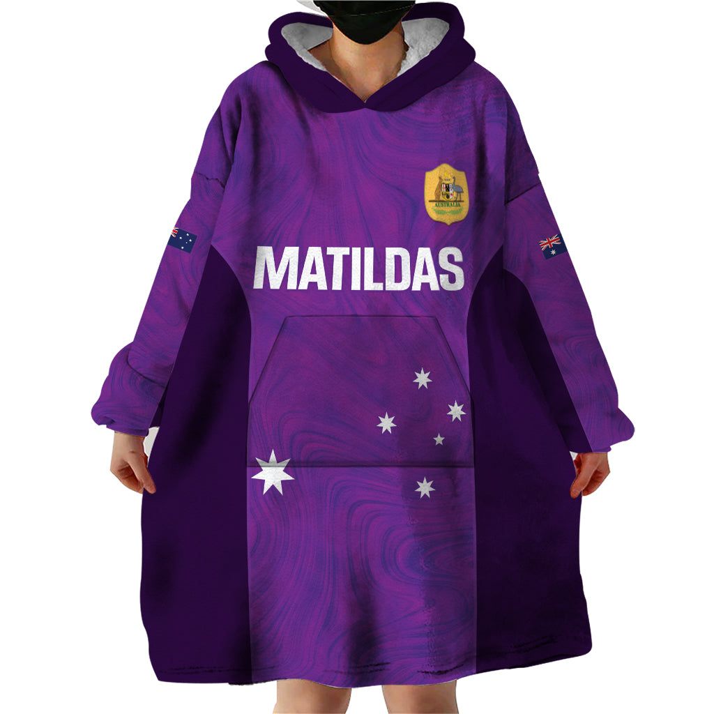 Custom Australia Soccer Wearable Blanket Hoodie Matildas Go Champions - Purple - Vibe Hoodie Shop