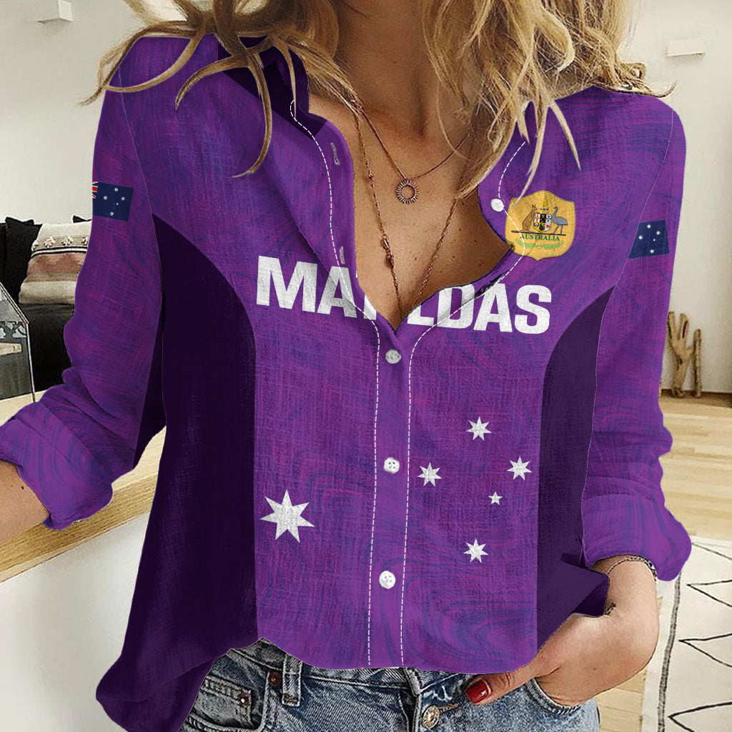 Custom Australia Soccer Women Casual Shirt Matildas Go Champions - Purple - Vibe Hoodie Shop