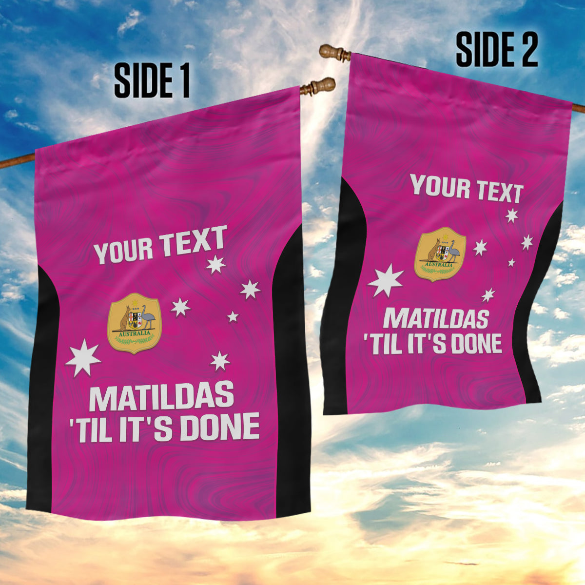 Custom Australia Soccer Garden Flag Matildas Go Champions - Pink - Vibe Hoodie Shop