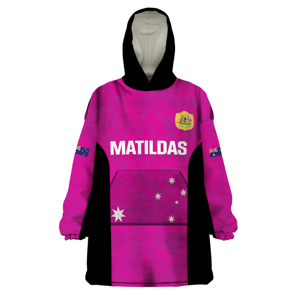 Custom Australia Soccer Wearable Blanket Hoodie Matildas Go Champions - Pink - Vibe Hoodie Shop