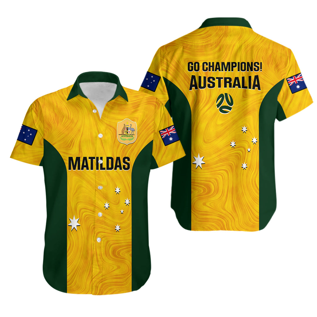 Australia Soccer Hawaiian Shirt Gold Matildas World Cup 2023 Go Champions - Vibe Hoodie Shop