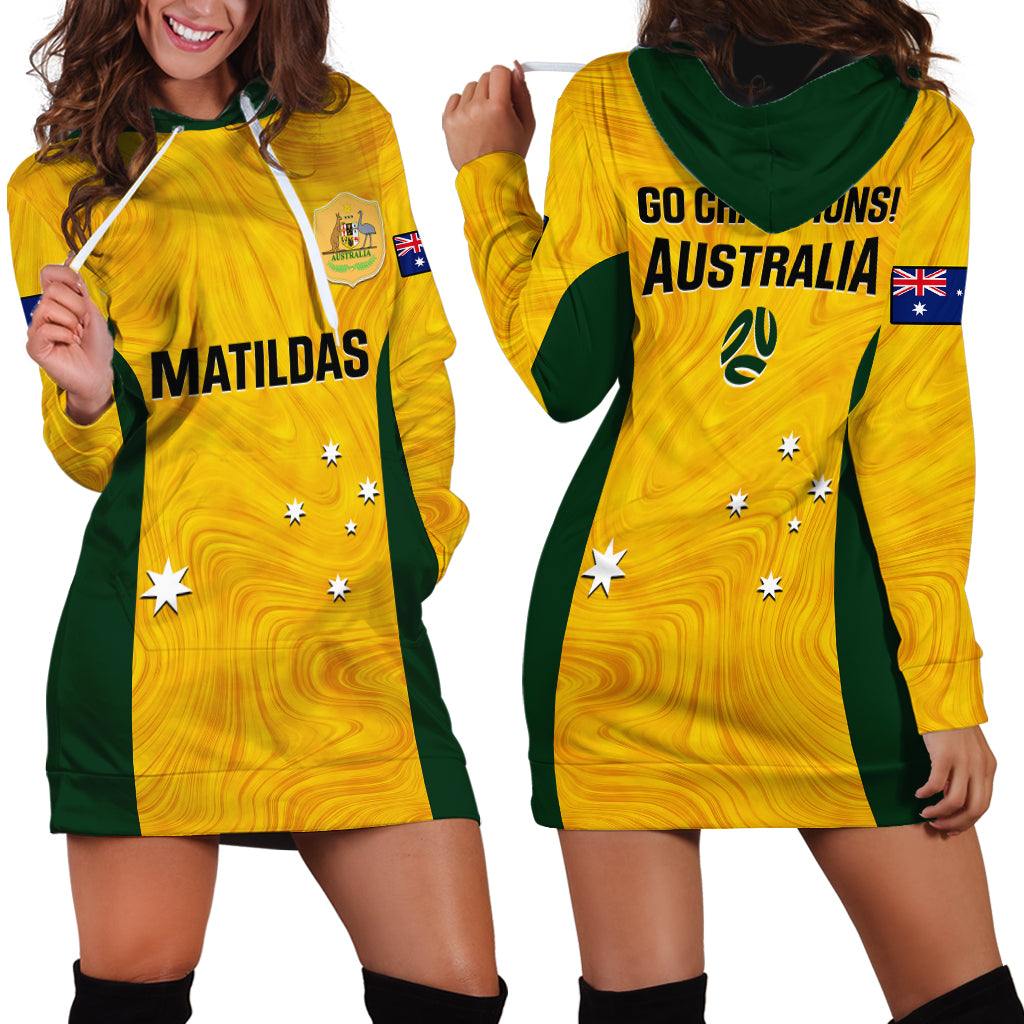 Australia Soccer Hoodie Dress Gold Matildas World Cup 2023 Go Champions - Vibe Hoodie Shop