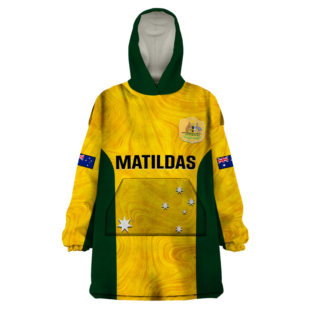 Australia Soccer Wearable Blanket Hoodie Gold Matildas World Cup 2023 Go Champions - Vibe Hoodie Shop