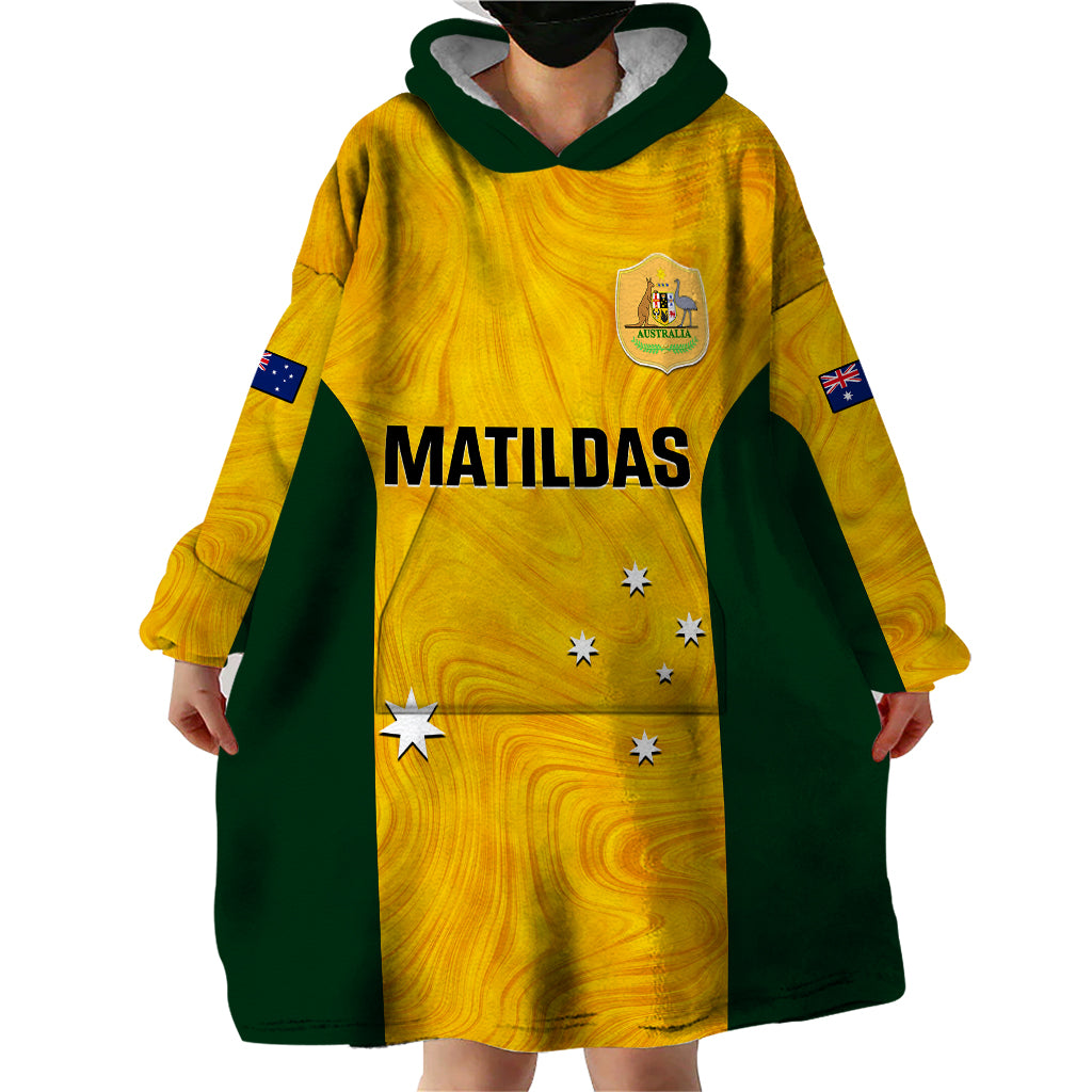 Australia Soccer Wearable Blanket Hoodie Gold Matildas World Cup 2023 Go Champions - Vibe Hoodie Shop