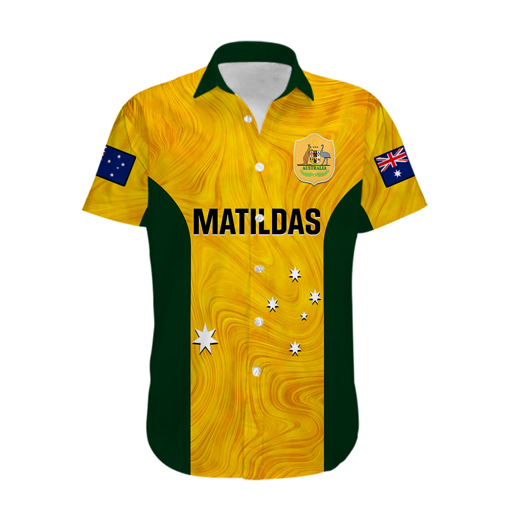 Personalised Australia Soccer Hawaiian Shirt Gold Matildas World Cup 2023 Go Champions - Vibe Hoodie Shop