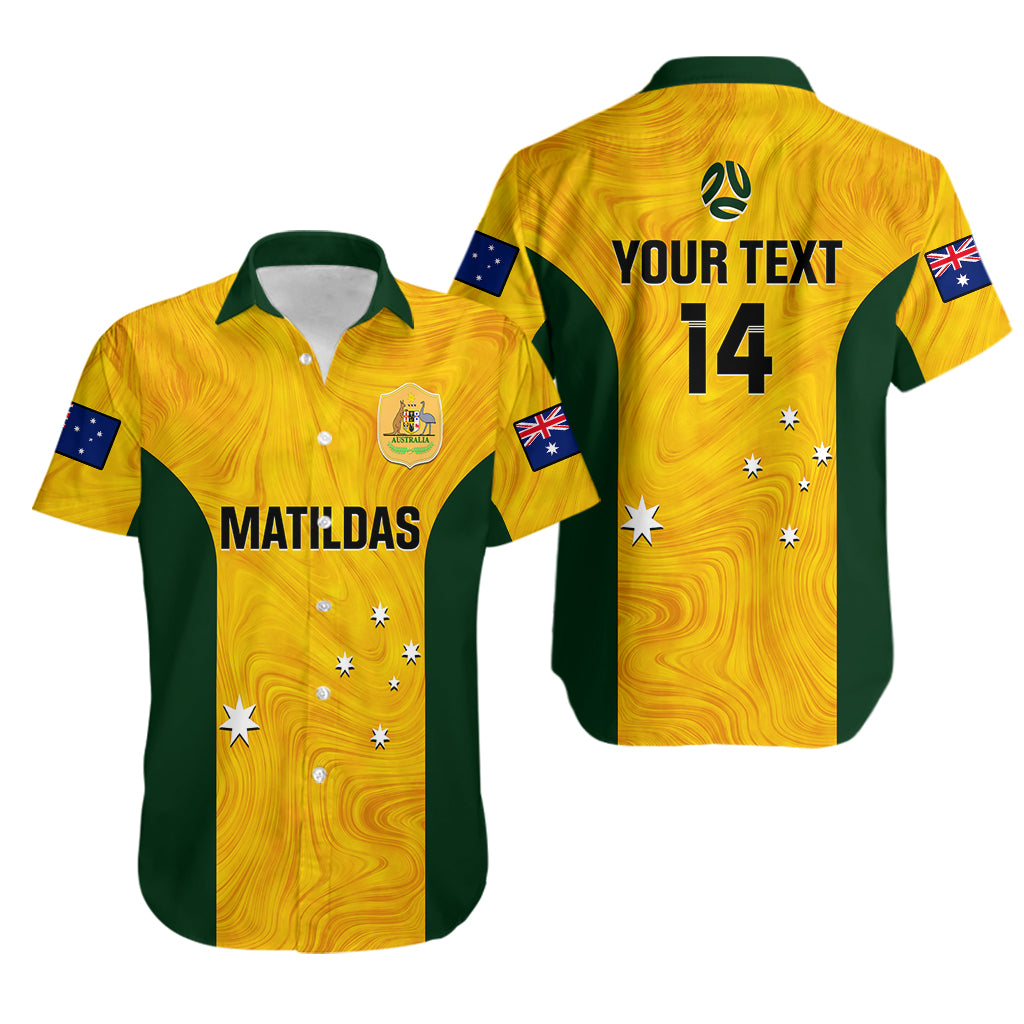 Personalised Australia Soccer Hawaiian Shirt Gold Matildas World Cup 2023 Go Champions - Vibe Hoodie Shop