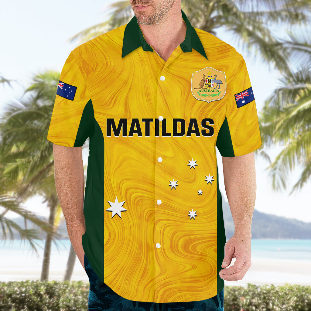 Personalised Australia Soccer Hawaiian Shirt Gold Matildas World Cup 2023 Go Champions - Vibe Hoodie Shop