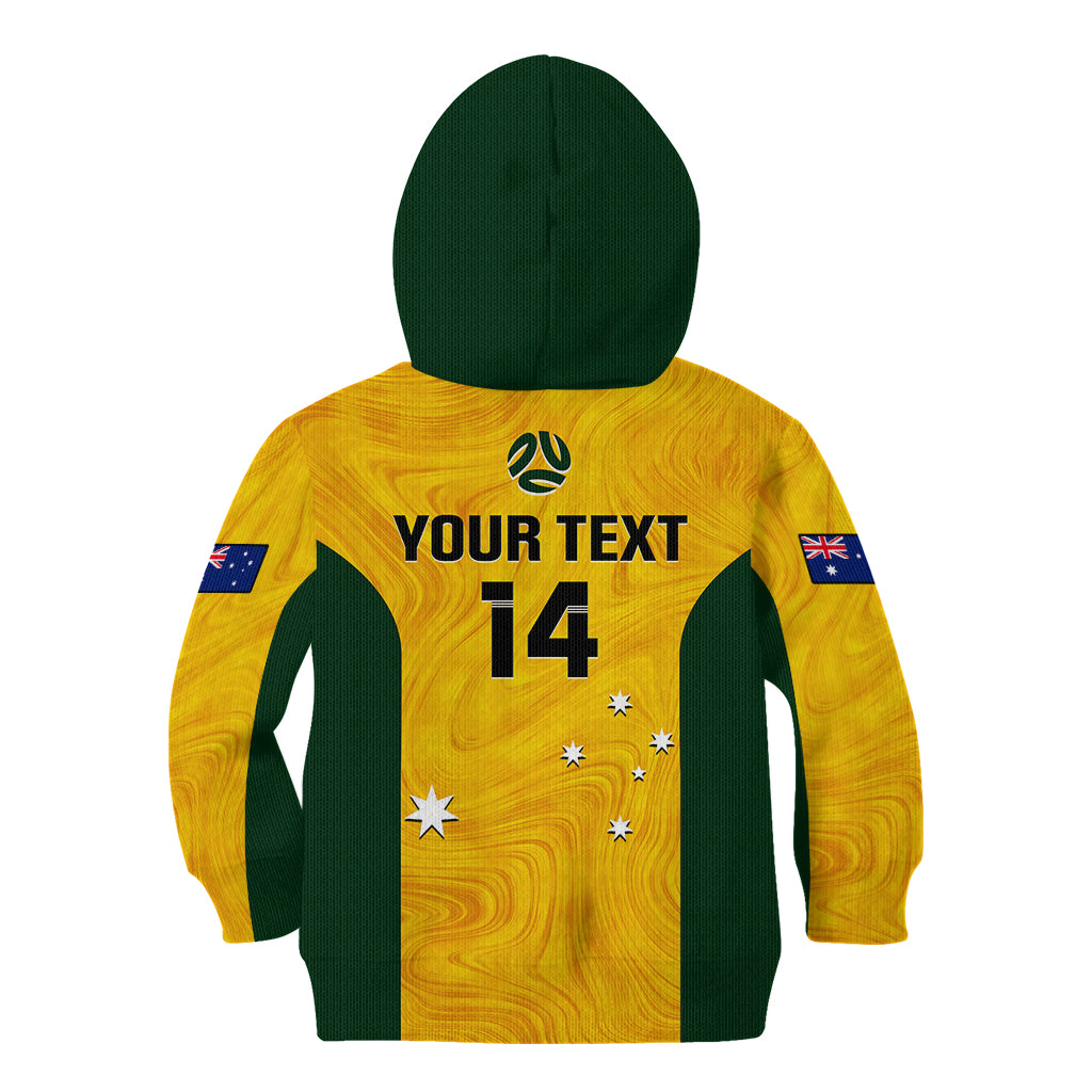 Personalised Australia Soccer Kid Hoodie Gold Matildas World Cup 2023 Go Champions - Vibe Hoodie Shop