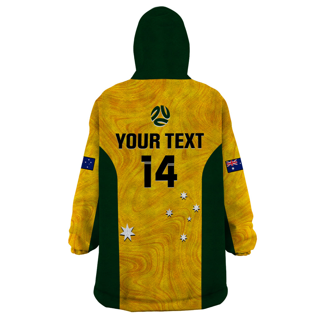 Personalised Australia Soccer Wearable Blanket Hoodie Gold Matildas World Cup 2023 Go Champions - Vibe Hoodie Shop