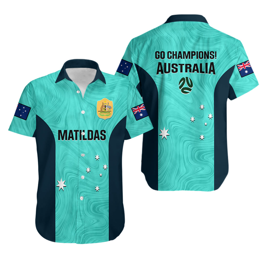 Australia Soccer Hawaiian Shirt Turquoise Matildas World Cup 2023 Go Champions - Vibe Hoodie Shop