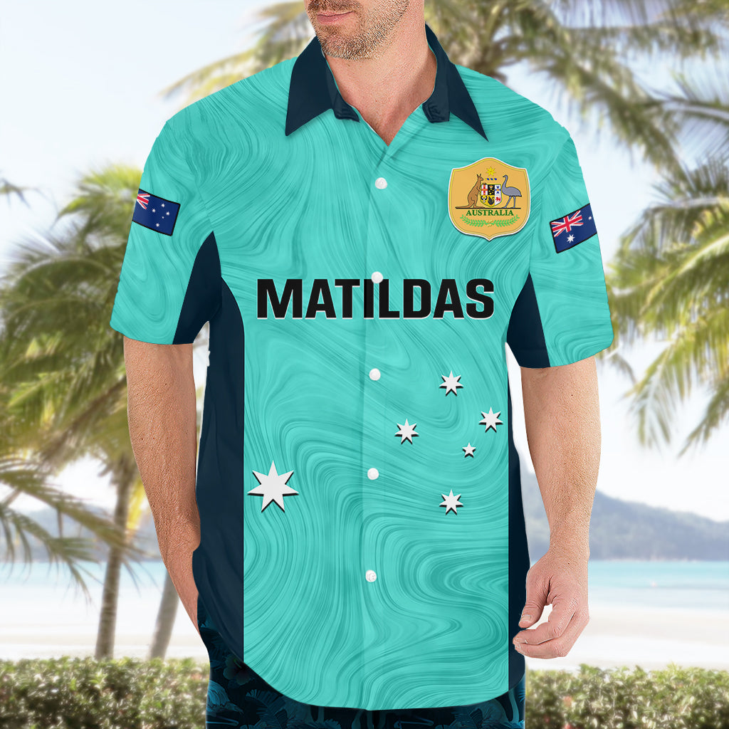 Australia Soccer Hawaiian Shirt Turquoise Matildas World Cup 2023 Go Champions - Vibe Hoodie Shop