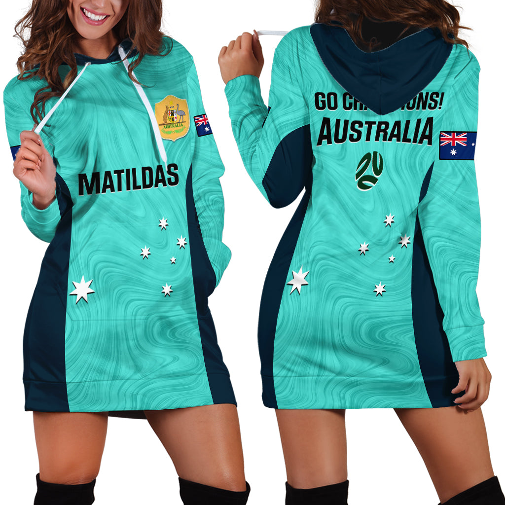 Australia Soccer Hoodie Dress Turquoise Matildas World Cup 2023 Go Champions - Vibe Hoodie Shop