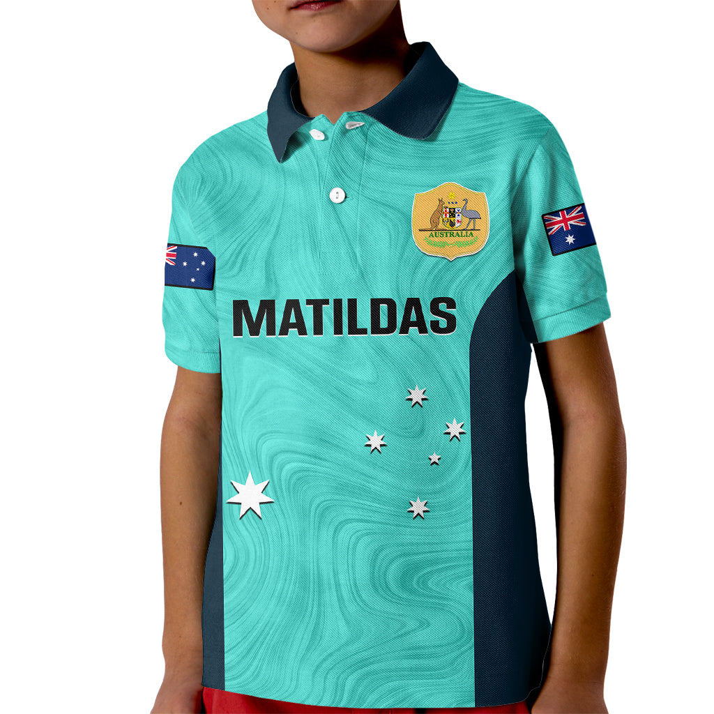 Australia Soccer Kid Polo Shirt Turquoise Matildas World Cup 2023 Go Champions - Vibe Hoodie Shop