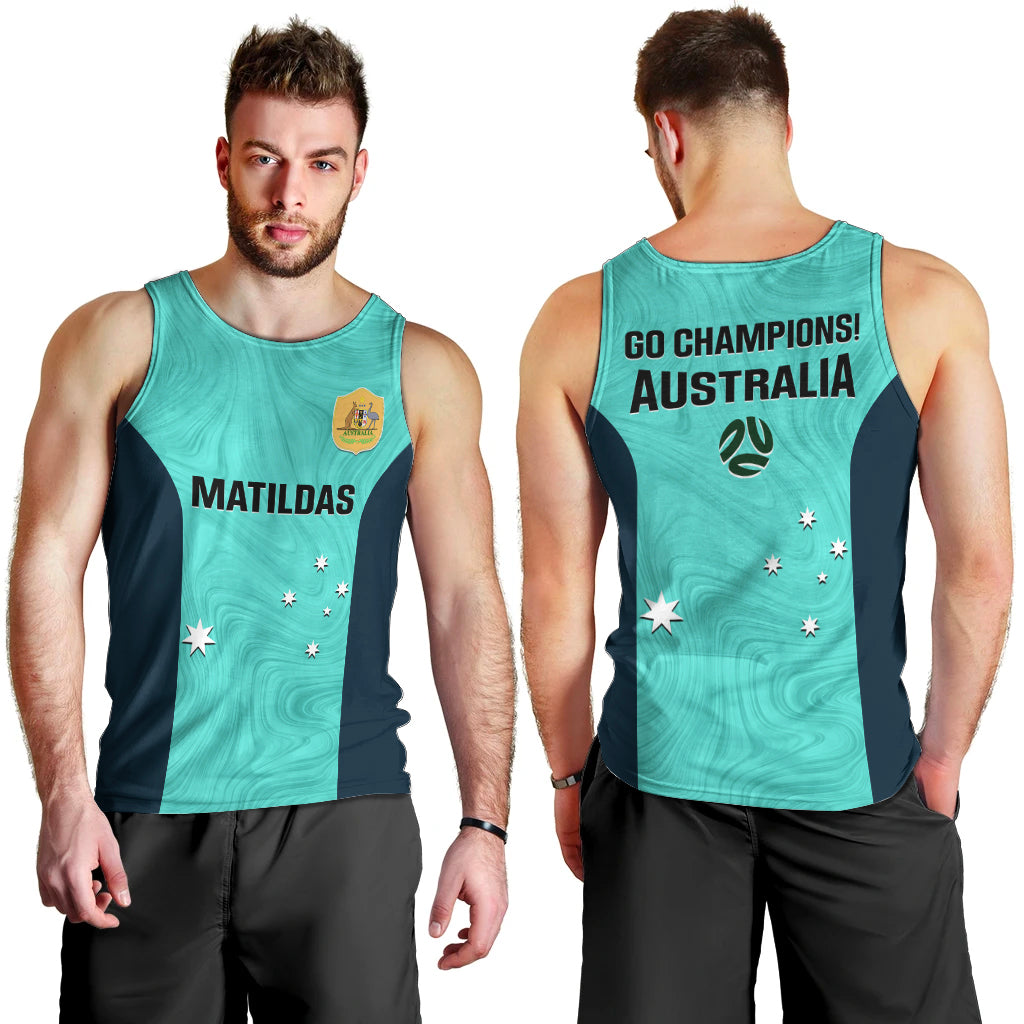 Australia Soccer Men Tank Top Turquoise Matildas World Cup 2023 Go Champions - Vibe Hoodie Shop