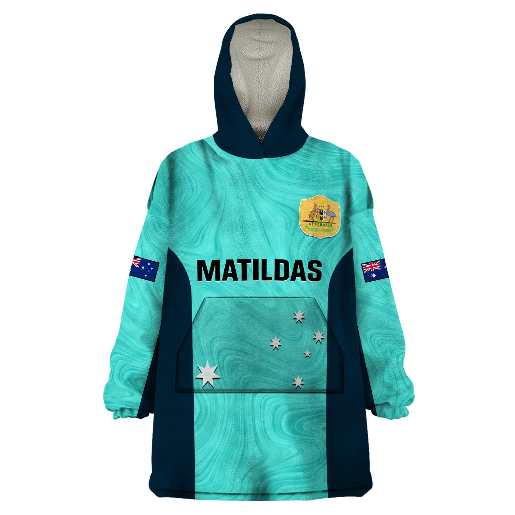 Australia Soccer Wearable Blanket Hoodie Turquoise Matildas World Cup 2023 Go Champions - Vibe Hoodie Shop