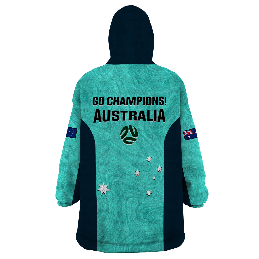 Australia Soccer Wearable Blanket Hoodie Turquoise Matildas World Cup 2023 Go Champions - Vibe Hoodie Shop