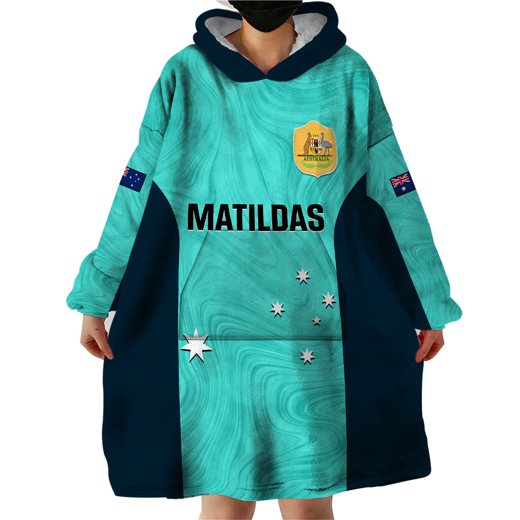 Australia Soccer Wearable Blanket Hoodie Turquoise Matildas World Cup 2023 Go Champions - Vibe Hoodie Shop