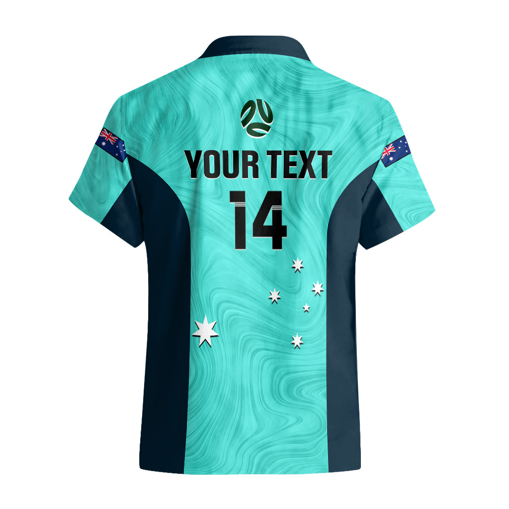 Personalised Australia Soccer Hawaiian Shirt Turquoise Matildas World Cup 2023 Go Champions - Vibe Hoodie Shop