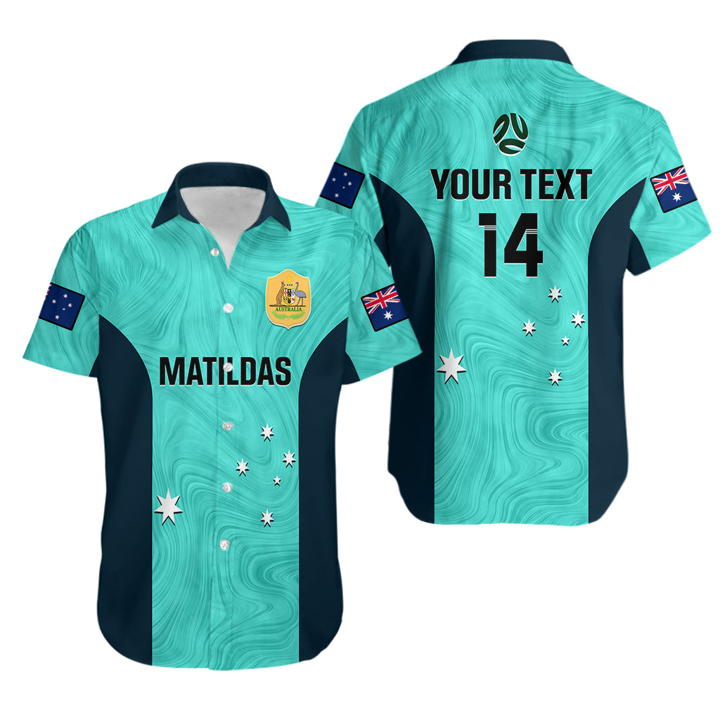 Personalised Australia Soccer Hawaiian Shirt Turquoise Matildas World Cup 2023 Go Champions - Vibe Hoodie Shop