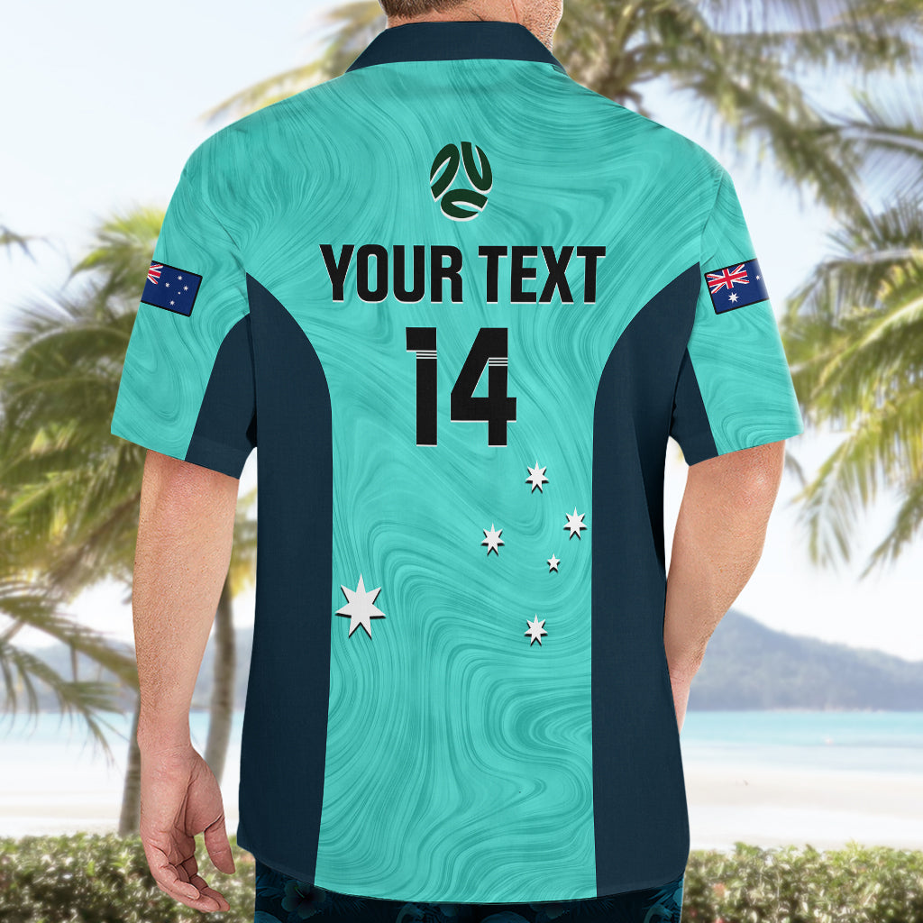 Personalised Australia Soccer Hawaiian Shirt Turquoise Matildas World Cup 2023 Go Champions - Vibe Hoodie Shop