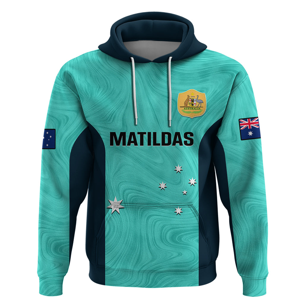Personalised Australia Soccer Hoodie Turquoise Matildas World Cup 2023 Go Champions - Vibe Hoodie Shop