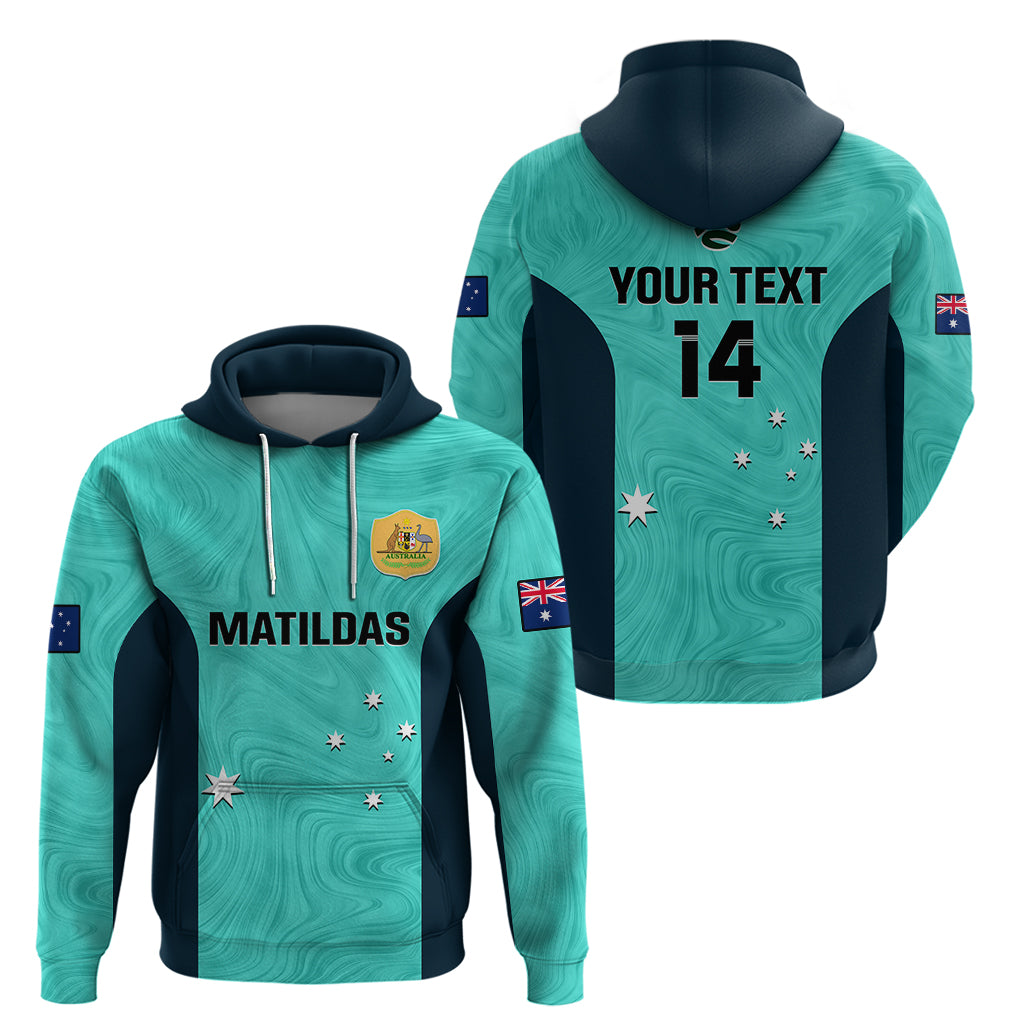Personalised Australia Soccer Hoodie Turquoise Matildas World Cup 2023 Go Champions - Vibe Hoodie Shop