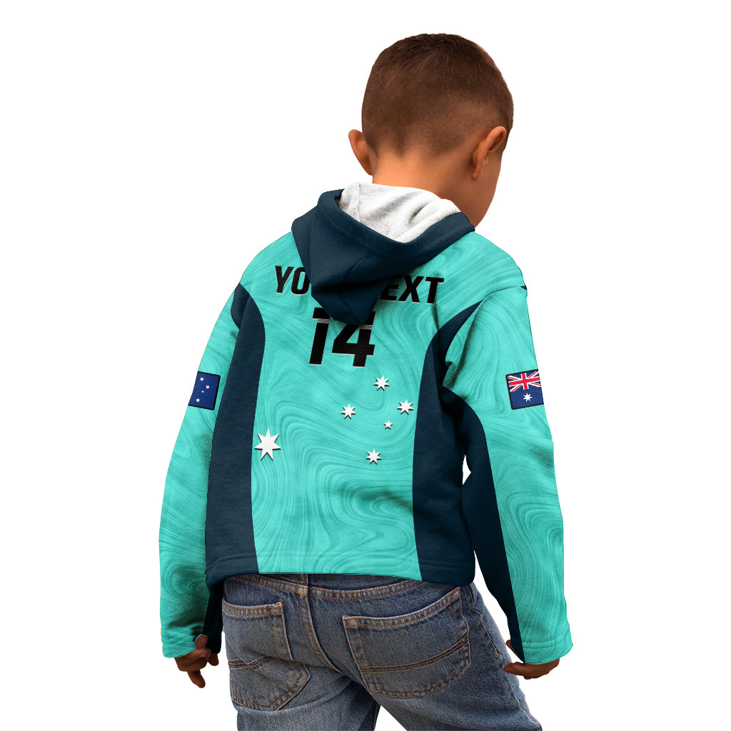 Personalised Australia Soccer Kid Hoodie Turquoise Matildas World Cup 2023 Go Champions - Vibe Hoodie Shop