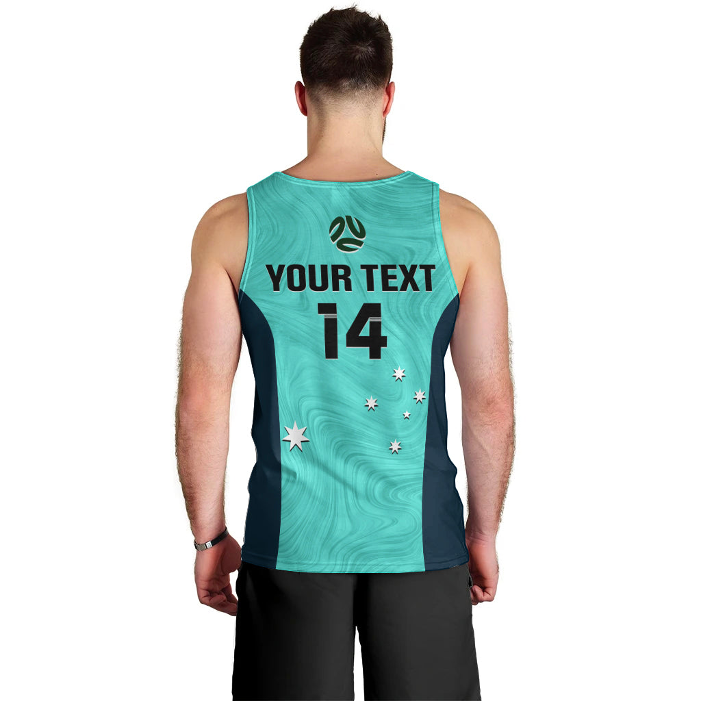 Personalised Australia Soccer Men Tank Top Turquoise Matildas World Cup 2023 Go Champions - Vibe Hoodie Shop