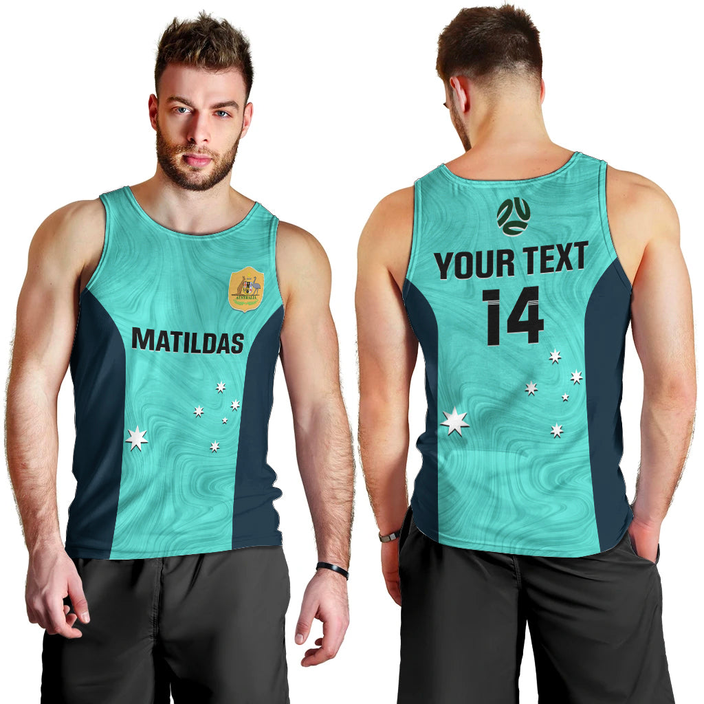 Personalised Australia Soccer Men Tank Top Turquoise Matildas World Cup 2023 Go Champions - Vibe Hoodie Shop