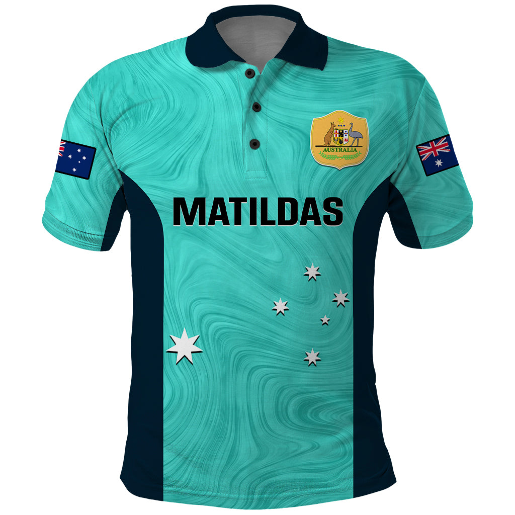 Personalised Australia Soccer Polo Shirt Turquoise Matildas World Cup 2023 Go Champions - Vibe Hoodie Shop