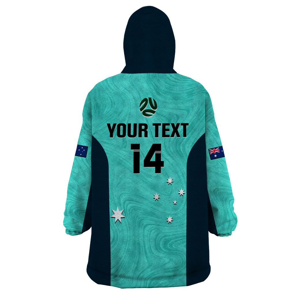 Personalised Australia Soccer Wearable Blanket Hoodie Turquoise Matildas World Cup 2023 Go Champions - Vibe Hoodie Shop