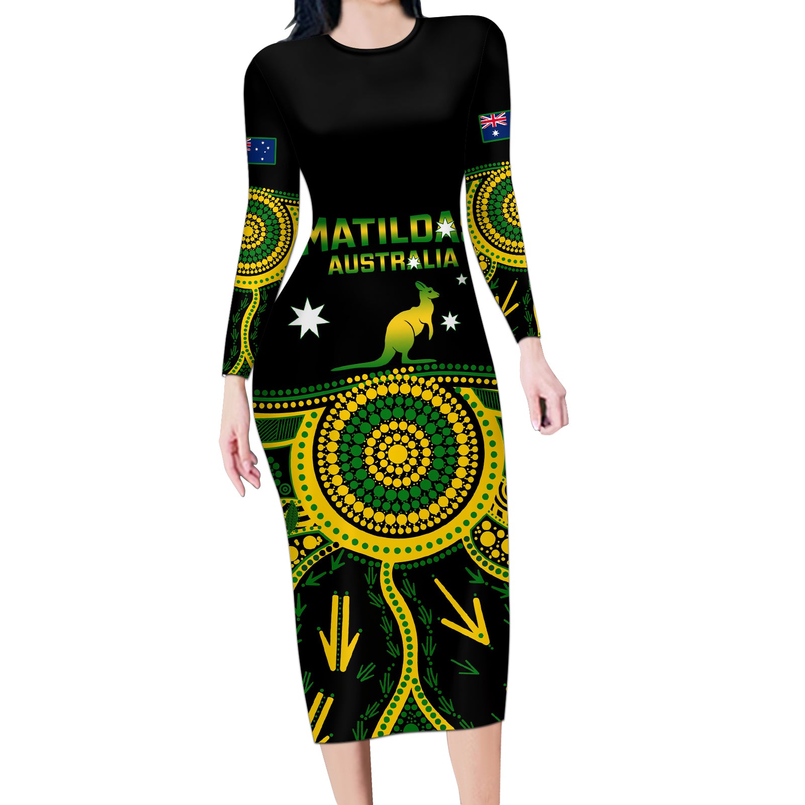 australia-soccer-long-sleeve-bodycon-dress-aboriginal-go-matildas-2023-world-cup