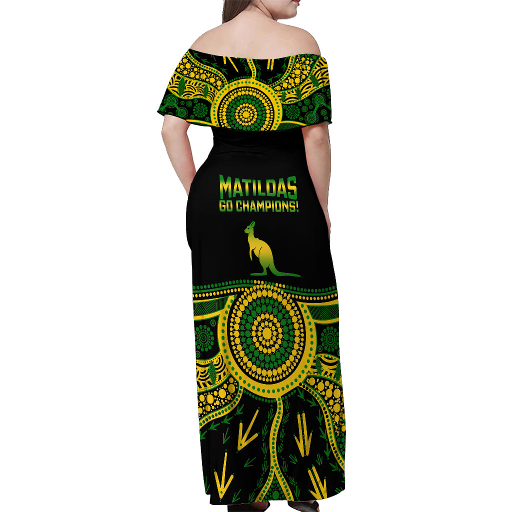 Australia Soccer Off Shoulder Maxi Dress Aboriginal Go Matildas 2023 World Cup - Vibe Hoodie Shop