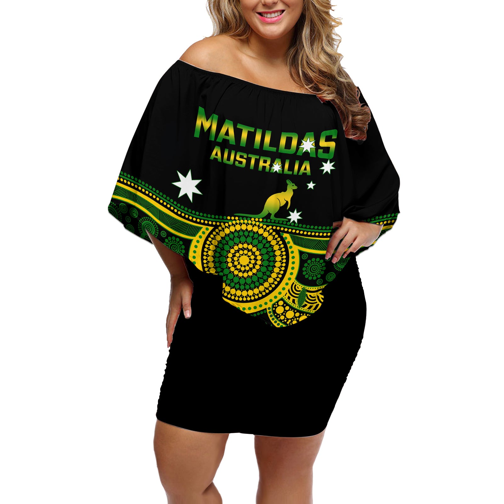 australia-soccer-off-shoulder-short-dress-aboriginal-go-matildas-2023-world-cup