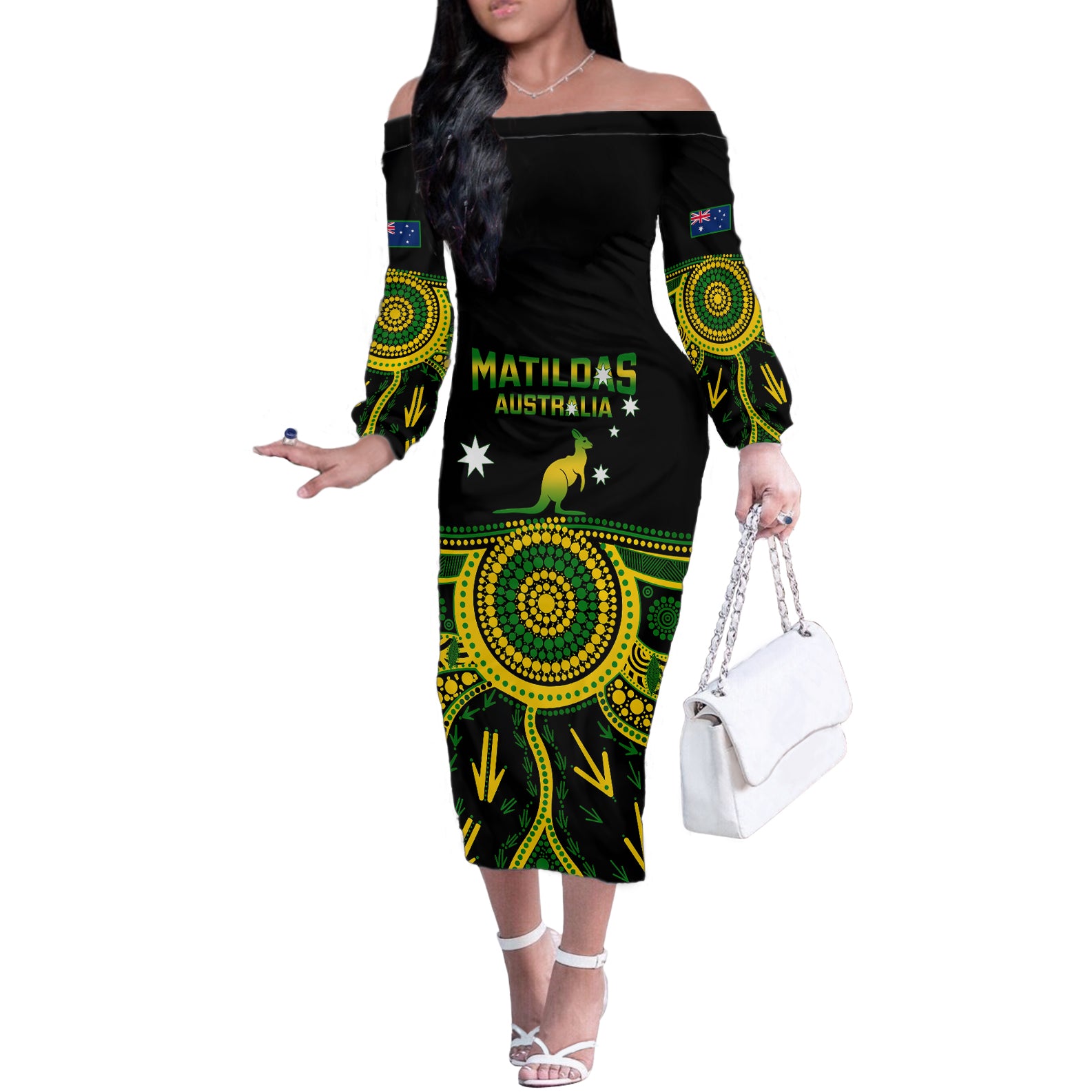 australia-soccer-off-the-shoulder-long-sleeve-dress-aboriginal-go-matildas-2023-world-cup