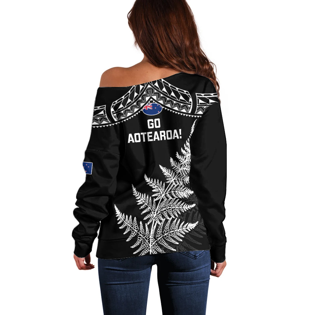 New Zealand Silver Fern Rugby Off Shoulder Sweater Go All Black 2023 World Cup - Vibe Hoodie Shop
