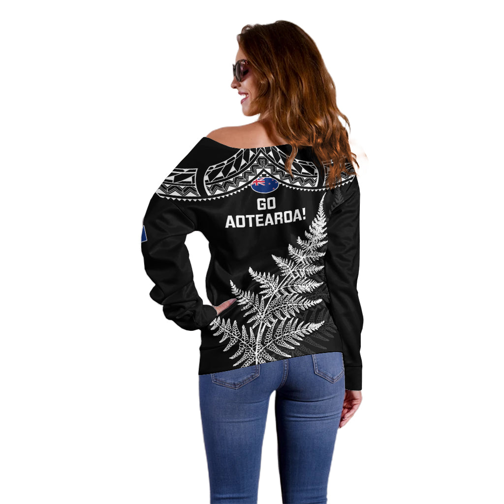 New Zealand Silver Fern Rugby Off Shoulder Sweater Go All Black 2023 World Cup - Vibe Hoodie Shop