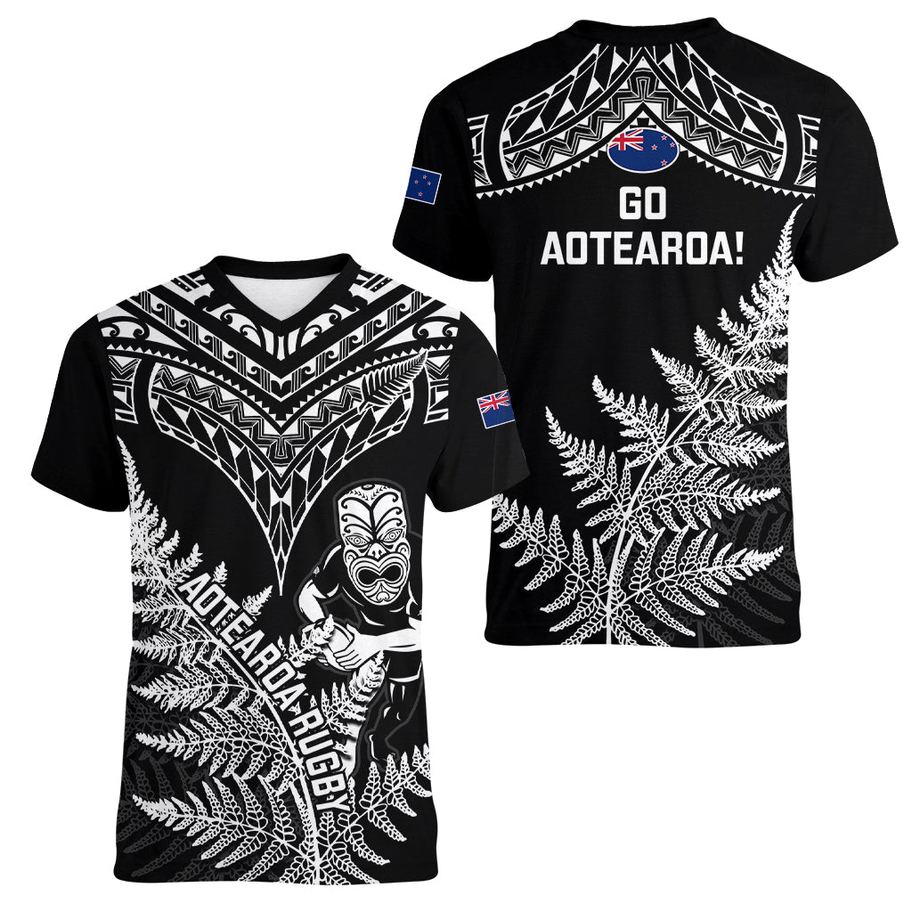 New Zealand Silver Fern Rugby Women V Neck T Shirt Go All Black 2023 World Cup - Vibe Hoodie Shop