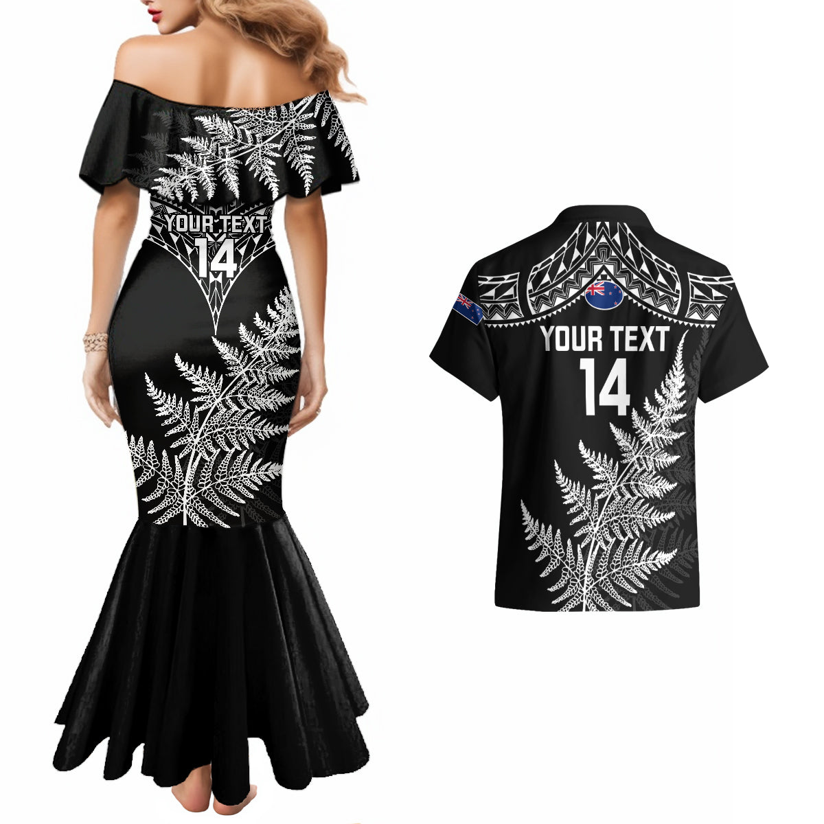 personalised-new-zealand-silver-fern-rugby-couples-matching-mermaid-dress-and-hawaiian-shirt-go-all-black-2023-world-cup