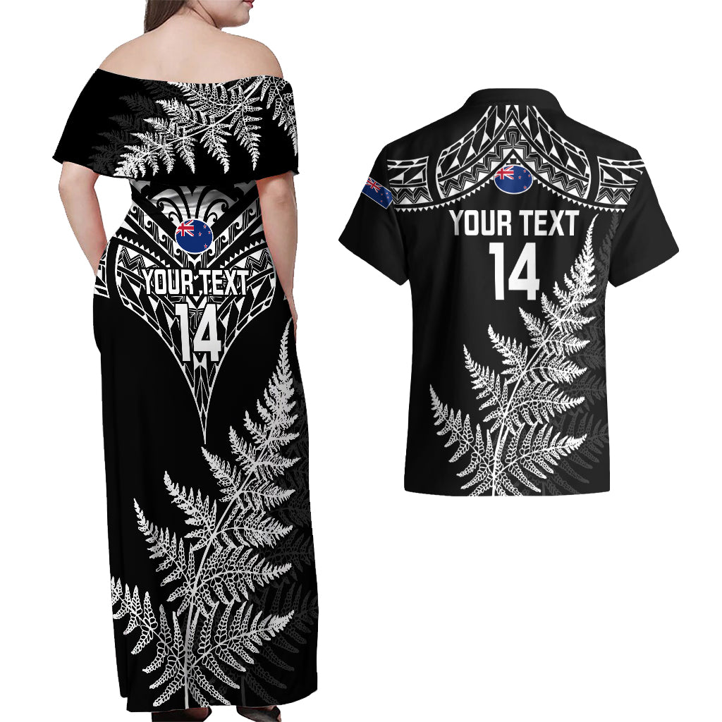 personalised-new-zealand-silver-fern-rugby-couples-matching-off-shoulder-maxi-dress-and-hawaiian-shirt-go-all-black-2023-world-cup