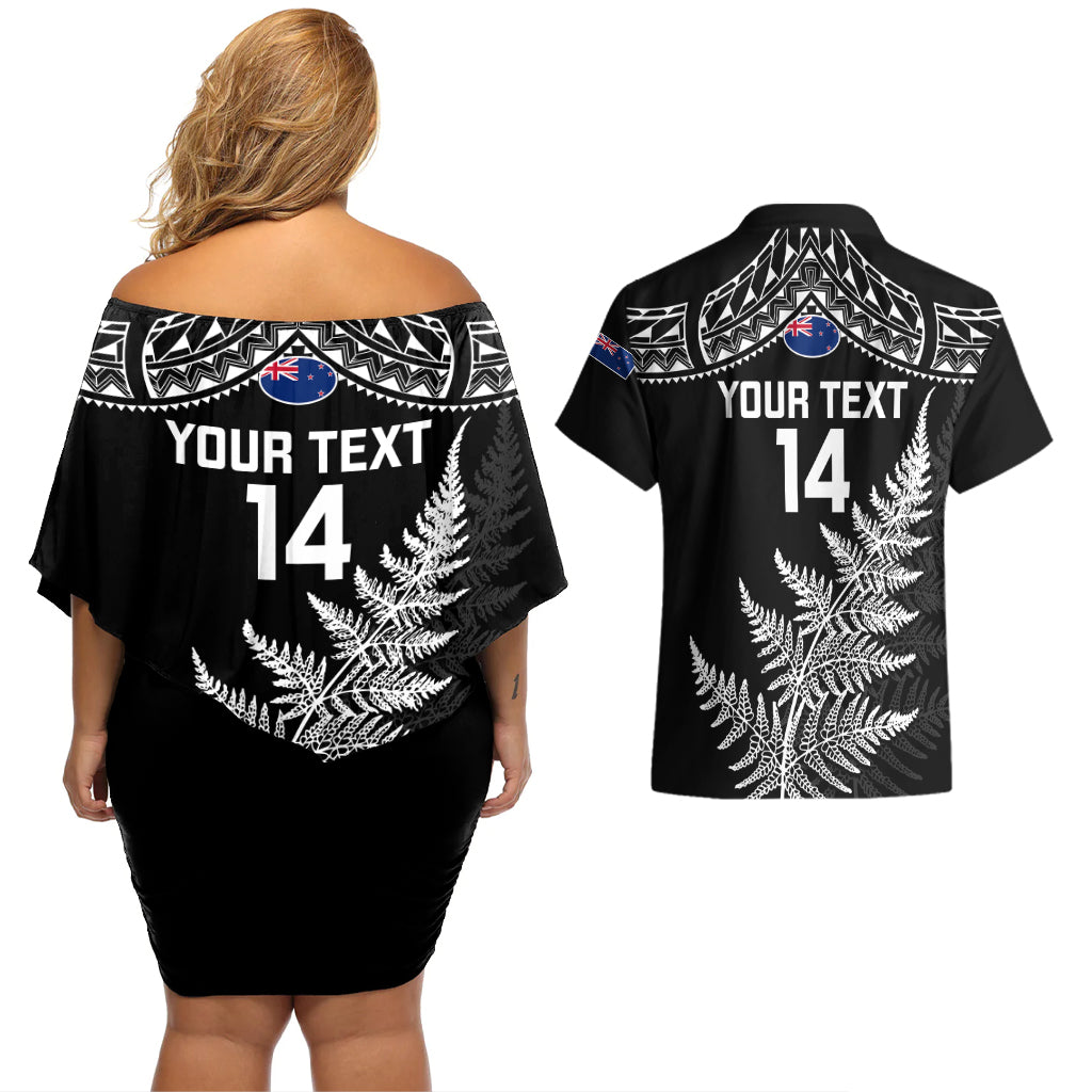 personalised-new-zealand-silver-fern-rugby-couples-matching-off-shoulder-short-dress-and-hawaiian-shirt-go-all-black-2023-world-cup