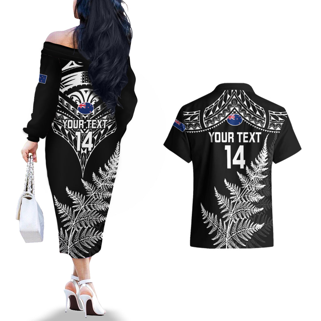 personalised-new-zealand-silver-fern-rugby-couples-matching-off-the-shoulder-long-sleeve-dress-and-hawaiian-shirt-go-all-black-2023-world-cup